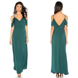 Superdown Belluci Off Shoulder Satin Maxi Dress - Emerald Green - Small - NWT